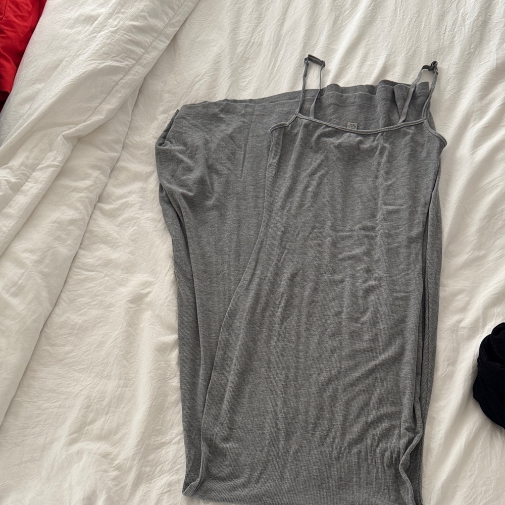 Skims ribbed long slip dress. Grey. Size m